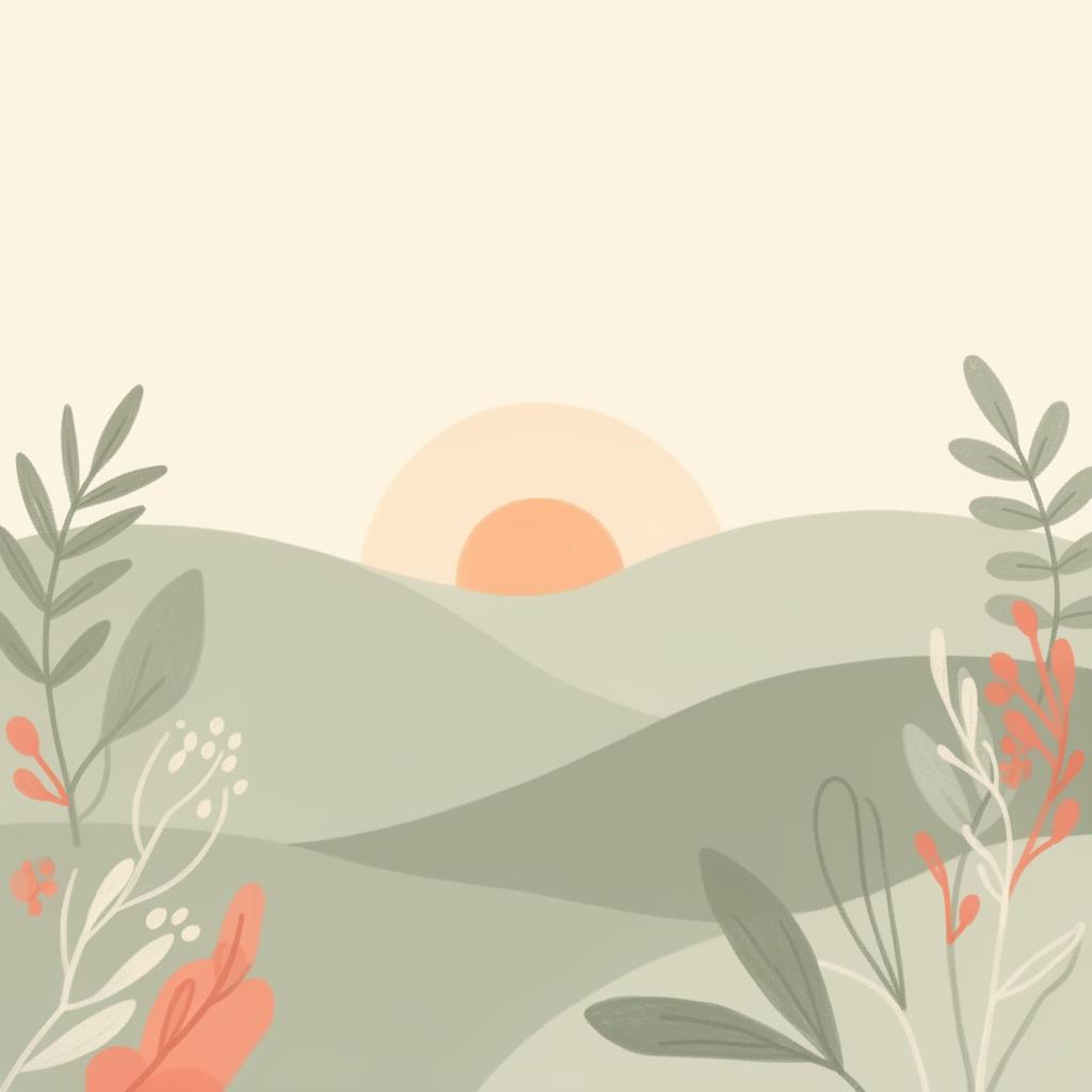 Soft illustration of calm landscape shapes representing balance and wellbeing